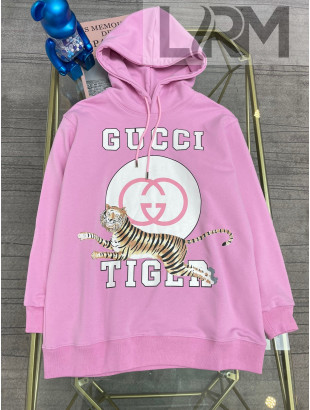 Gucci Tiger Interlocking G Hooded Sweatshirt Pink 2022 22