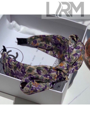 Chanel Print Bow Headband Hair Accessory Purple 2021 08