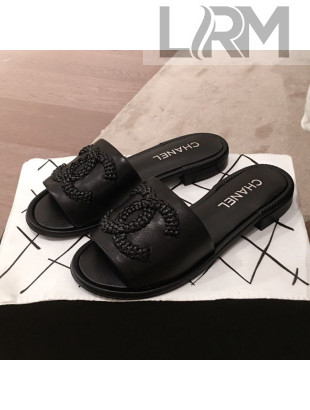 Chanel Chain CC Lambskin Flat Mules Slide Sandals G35532 Black 2020