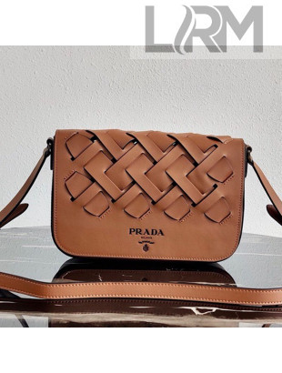 Prada Woven Leather Tress Shoulder Bag 1BD246 Brown 2020