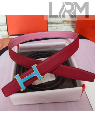 Hermes Leather Reversible Belt 32mm with H Buckle Red/Silver 2019 
