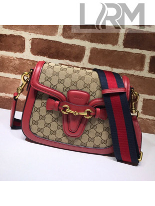 Gucci GG Canvas Medium Horsebit Shoulder Bag 383848 Red 2019