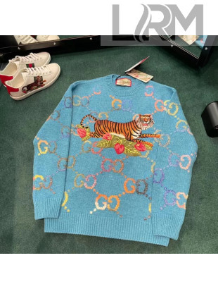 Gucci Tiger Interlocking G Sweater Blue 2022 23