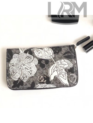 Chanel Printed Lambskin Zippy Wallet Black 2018