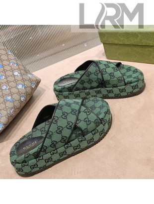 Gucci GG Canvas Platform Sandal 663666 Green 2021