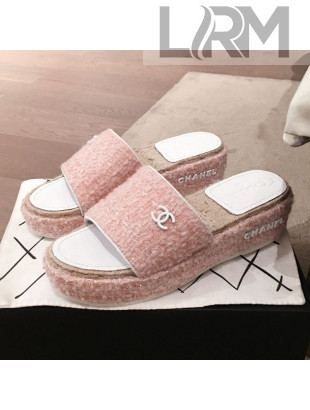 Chanel Tweed Platform Mule Slide Sandals Pink 2020