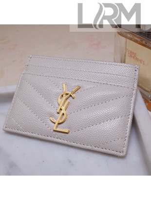 Saint Laurent Grained Leather Card Holder 423291 Cream White/Gold 2021
