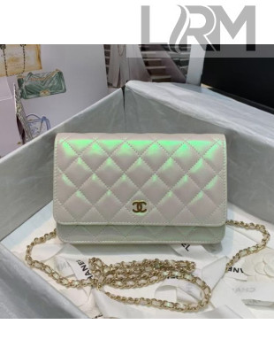 Chanel Quilted Iridescent Lambskin Wallet on Chain WOC White/Pink 2020