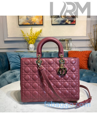 Dior Lady Dior Large Tote Bag in Burgundy Cannage Lambskin 2020