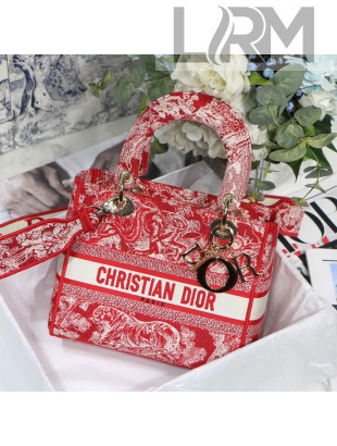 Dior Medium Lady D-Lite Bag in Red Toile de Jouy Reverse Embroidery 2021 M8002