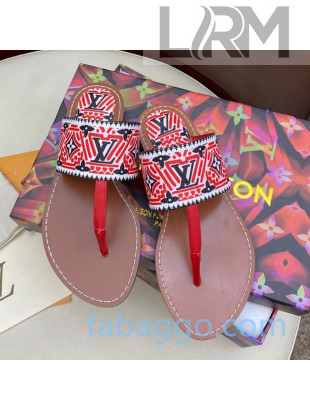 Louis Vuitton LV Crafty Flat Thong Sandals Red/Black 2020