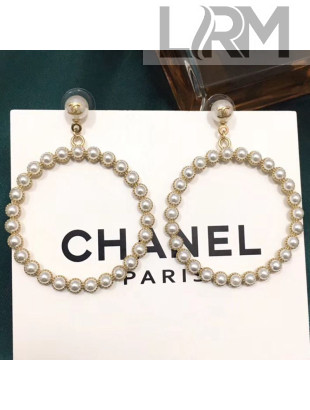 Chanel Pearl Paved Large Hoop Earrings White/Gold 2019