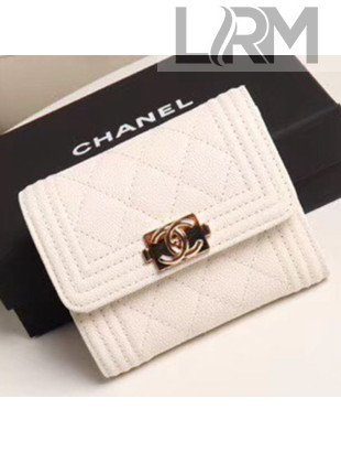 Chanel Quilted Grained Calfskin Boy Small Flap Wallet A81996 White 2019