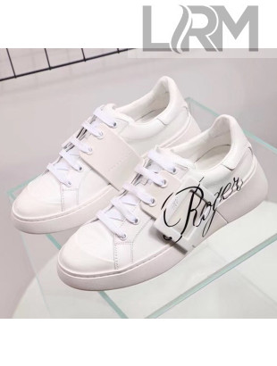 Roger Vivier Viv' Skate Calfskin Buckle Sneakers White/Black Print 2019