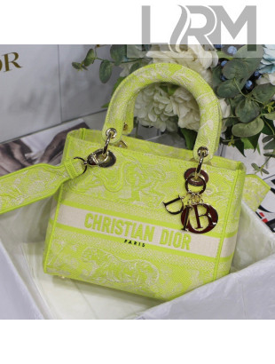 Dior Medium Lady D-Lite Bag in Lime Green Toile de Jouy Reverse Embroidery 2021 M8002