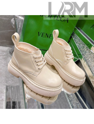 Bottega Veneta Shiny Leather & Wool Short Boots Beige 2021 111311