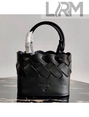 Prada Woven Leather Tress Tote Bag 1BG318 Black 2020