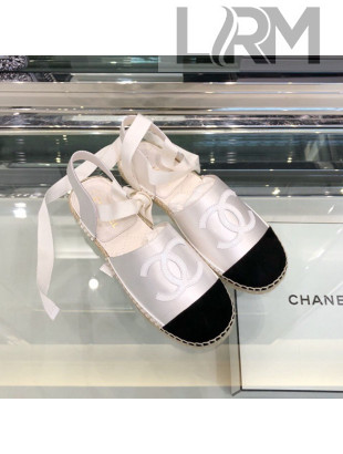 Chanel Fabric and Leather Slingback Lace-up Espadrilles Silver/Black 2019