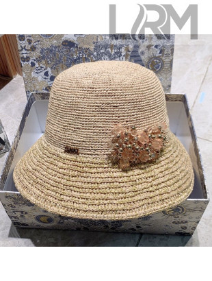 Dior Straw Bucket Hat with Crystal Charm Beige 2021