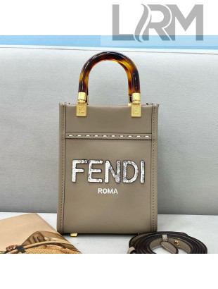Fendi Sunshine Mini Shopper Tote Bag with Snakeskin Logo Grey 2021