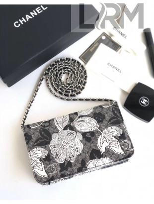 Chanel Printed Lambskin Wallet On Chain WOC Bag Black 2018