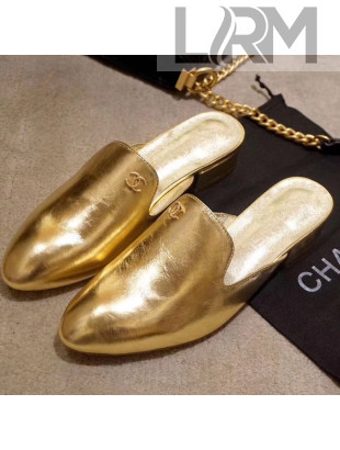 Chanel Flat Mules G34303 Gold 2019