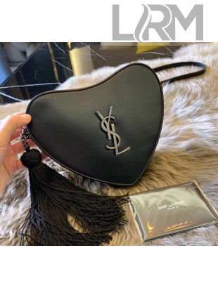 Saint Laurent Monogram Heart Cross Body Bag in Smooth Leather 540694 Black 2018