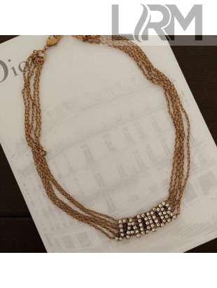 Dior J'Adior Crystal Chain Choker Necklace Aged Gold/Crystal White 2019