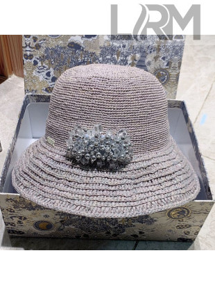 Dior Straw Bucket Hat with Crystal Charm Grey 2021