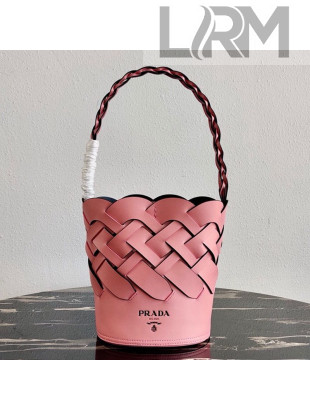 Prada Woven Leather Tress Bucket Bag 1BE049 Pink 2020