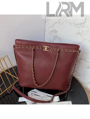 Chanel Quilted Calfskin Shopping Bag with Chain Charm Burgundy 2020