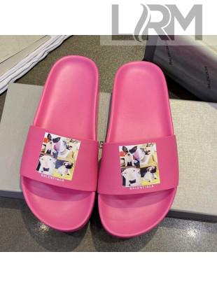 Balenciaga Dogs Print Flat Slide Sandals Pink 2021 (For Women and Men)