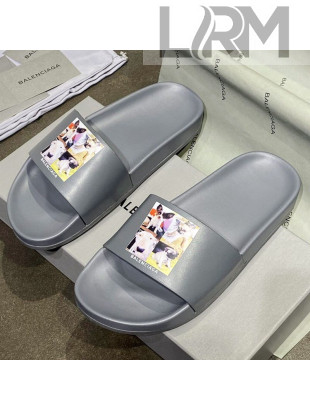 Balenciaga Dogs Print Flat Slide Sandals Grey 2021 (For Women and Men)