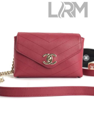Chanel Lambskin Chevron Belt Bag Red 2018
