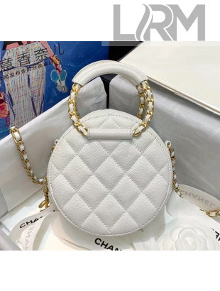 Chanel Grained Calfskin Clutch With Chain & Round Handles AP1176 White 2020