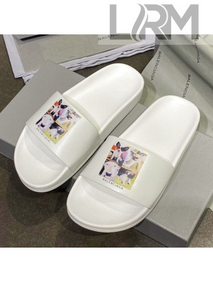 Balenciaga Dogs Print Flat Slide Sandals White 2021 (For Women and Men)