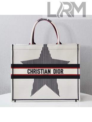 Dior Large Book Tote Bag in White Star Embroidery 2021 M1286 