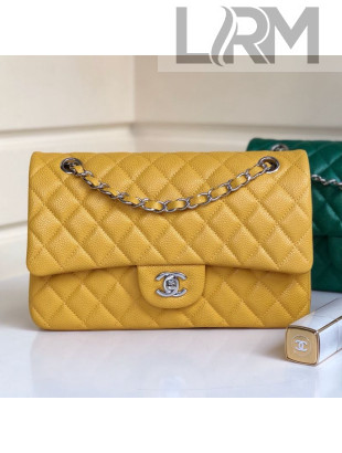 Chanel Medium Iridescent Quilted Coarse Grained Leather Classic Flap Bag Yellow 2019