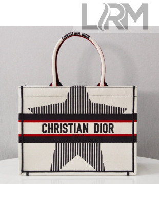 Dior Medium Book Tote Bag in White Star Embroidery 2021 M1286 