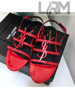 Saint Laurent Patent Leather Cassandra Sandal with Gold Logo Red 2019