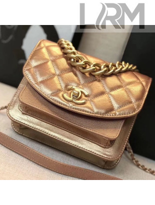 Chanel Quilted Metallic Calfskin Small Flap Bag AS0784 Bronze Gold 2019