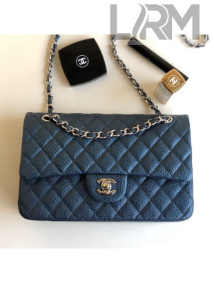 Chanel Medium Iridescent Quilted Coarse Grained Leather Classic Flap Bag Blue 2019
