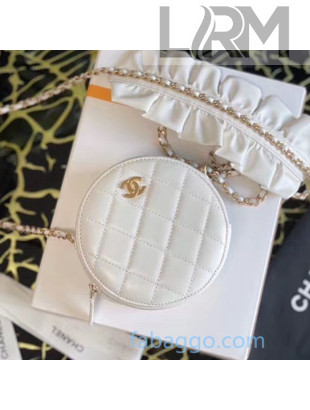 Chanel Romance Quilted Lambskin Round Clutch with Chain and Ruffled Strap AP1894 White 2020