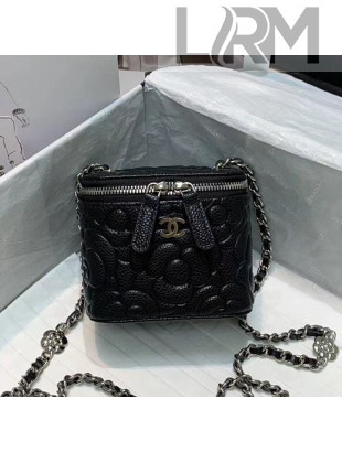 Chanel Camellia Grained Calfskin Small Classic Box with Chain AP1447 Black 2020