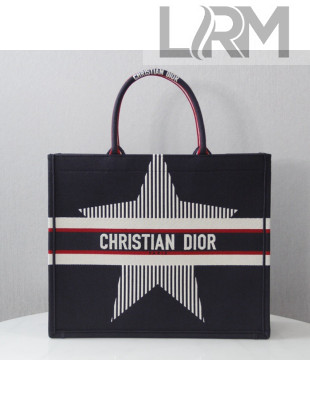 Dior Large Book Tote Bag in Navy Blue Star Embroidery 2021 M1286 