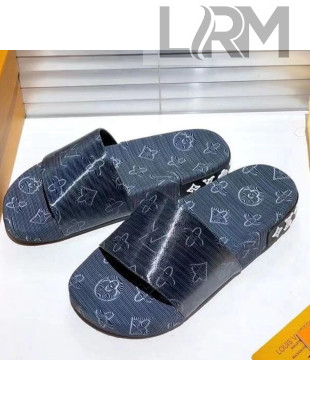 Louis Vuitton Jumbo Flatform Slide Sandals Navy Blue 2021 03