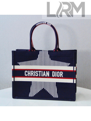 Dior Medium Book Tote Bag in Navy Blue Star Embroidery 2021 M1286 