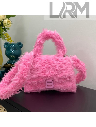 Balenciaga Hourglass Mini Top Handle Bag in Pink Rabbit Fur 2021
