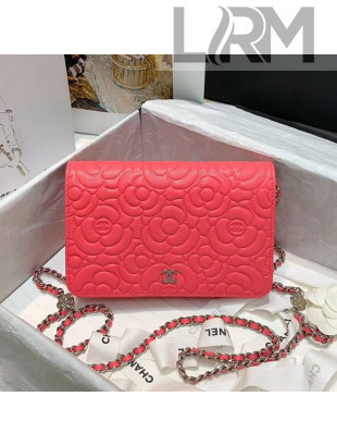 Chanel Camellia Grained Calfskin Wallet on Chain WOC A82336 Pink 2020