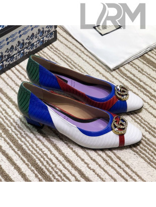 Gucci Snakeskin Pump with Crystal Double G 548854 Green/Blue/White 2019